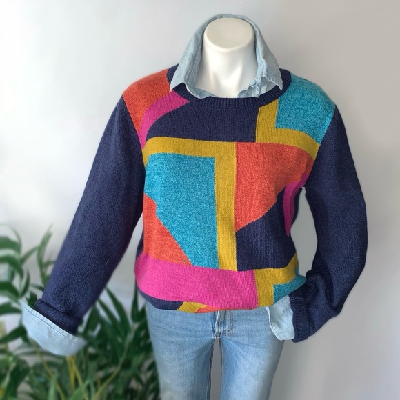 Vintage Sweaters - v i n t a g e :: Bold Artsy Slouchy Geometric Knit Sweater